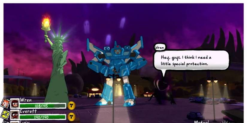 Ninja Wren Speaking In Combat To Robot And Statue