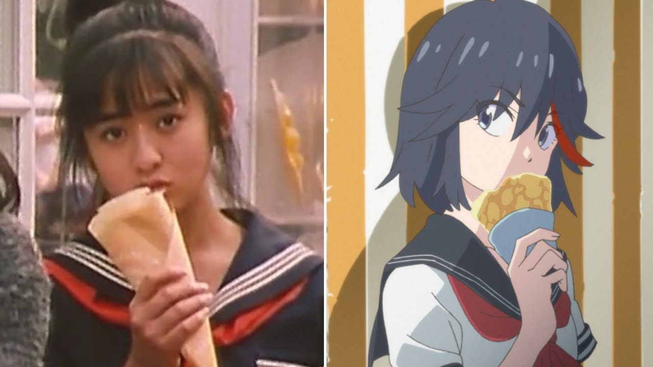 Ryuko and Saki eating a crepe in the ending credit sequence