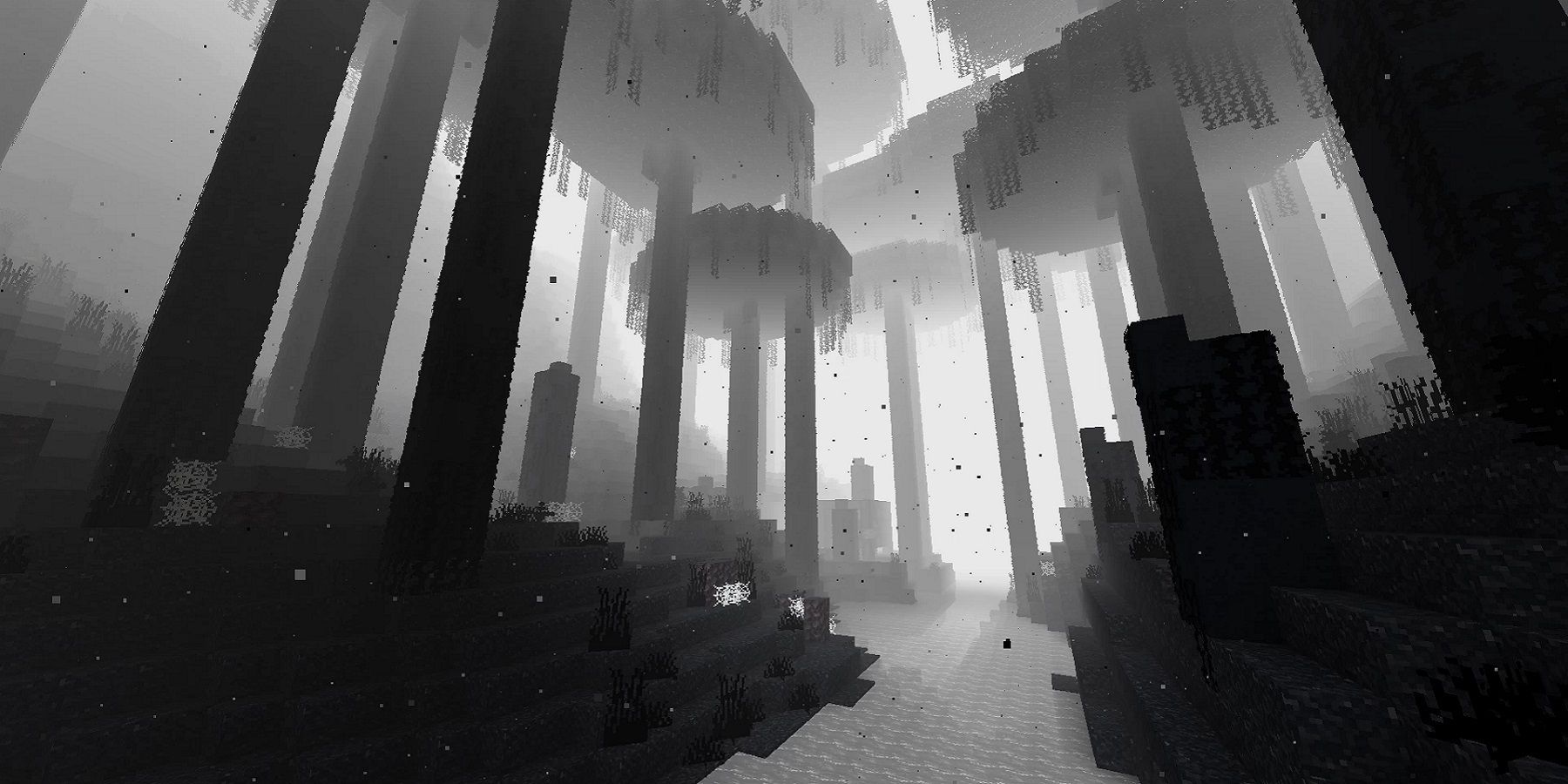 Скриншот из Minecraft, показывающий, что игра имеет визуальные эффекты, которые делают ее похожей на инди-игру Limbo.