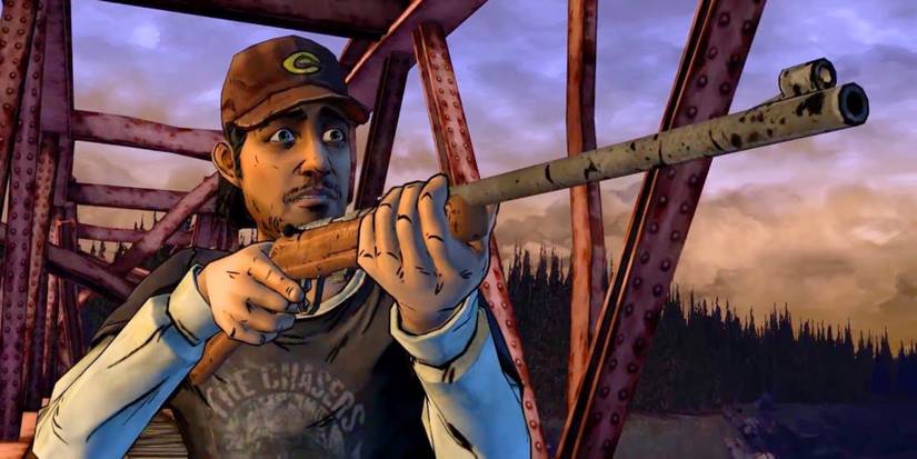 Nick aims his rifle in The Walking Dead