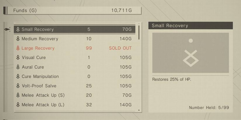 The Small Recovery item from a merchant in Nier Automata.