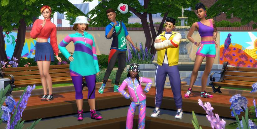 Sims pose in the Throwback Fit Kit for The Sims 4