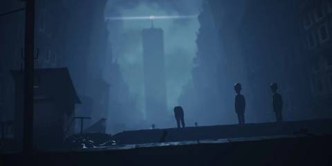 Mono and Six stealthy moving past the residents of the Free City as they are drawn to the Signal Tower and fall to their demise