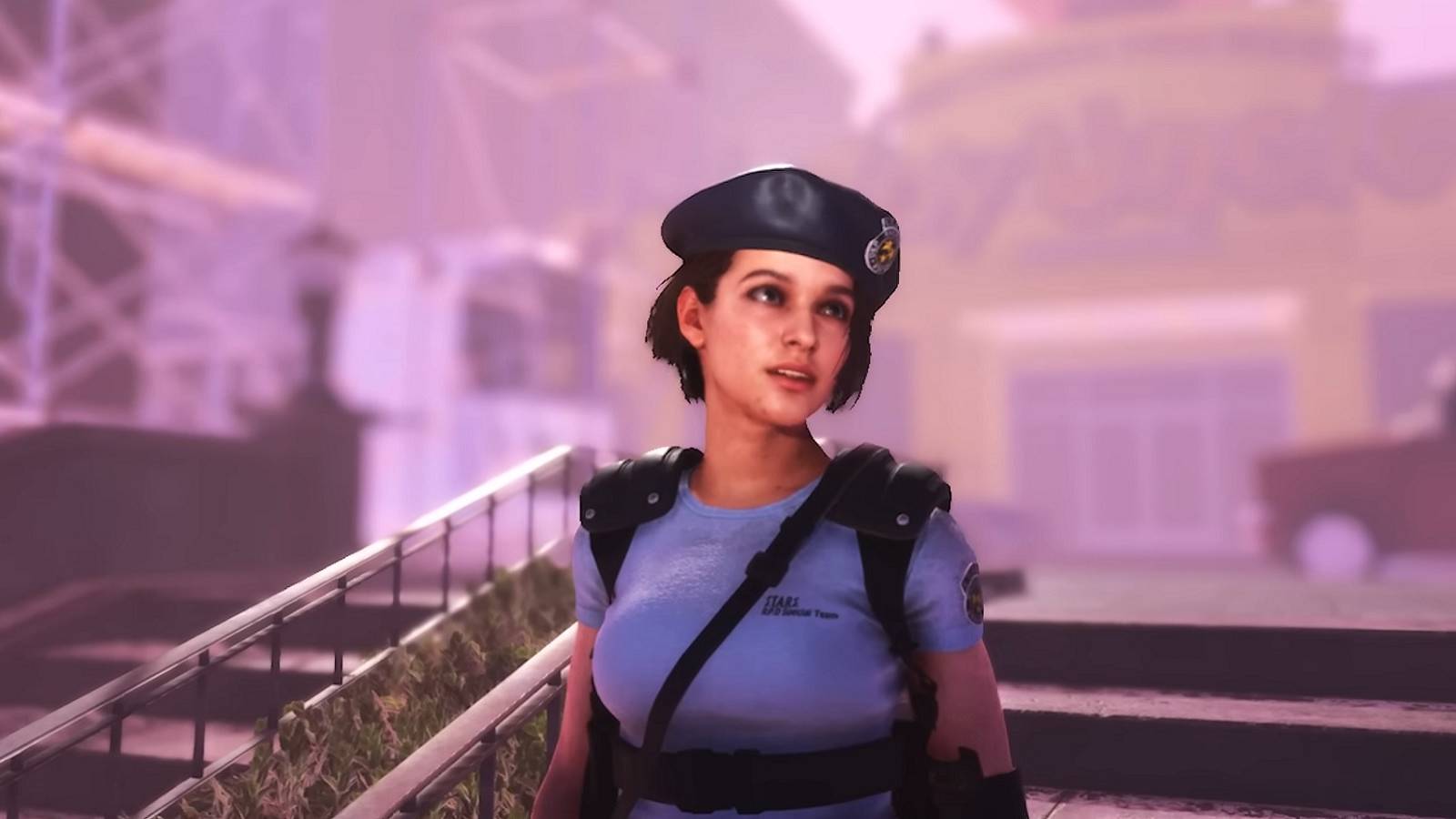 Image from an upcoming Resident Evil fan remake showing Jill Valentine in the Racoon City streets.