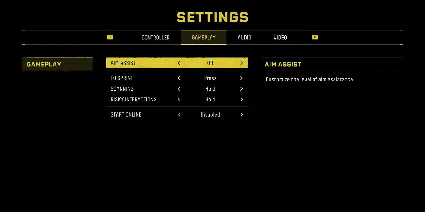The settings menu from Returnal.