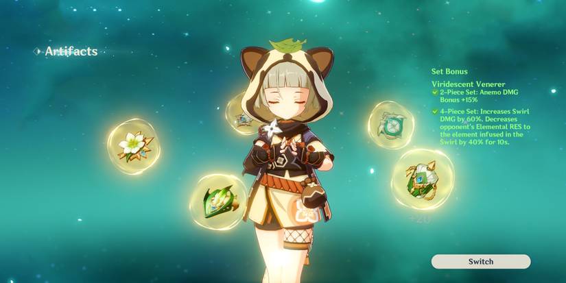 sayu with viridescent venerer artifacts in genshin impact