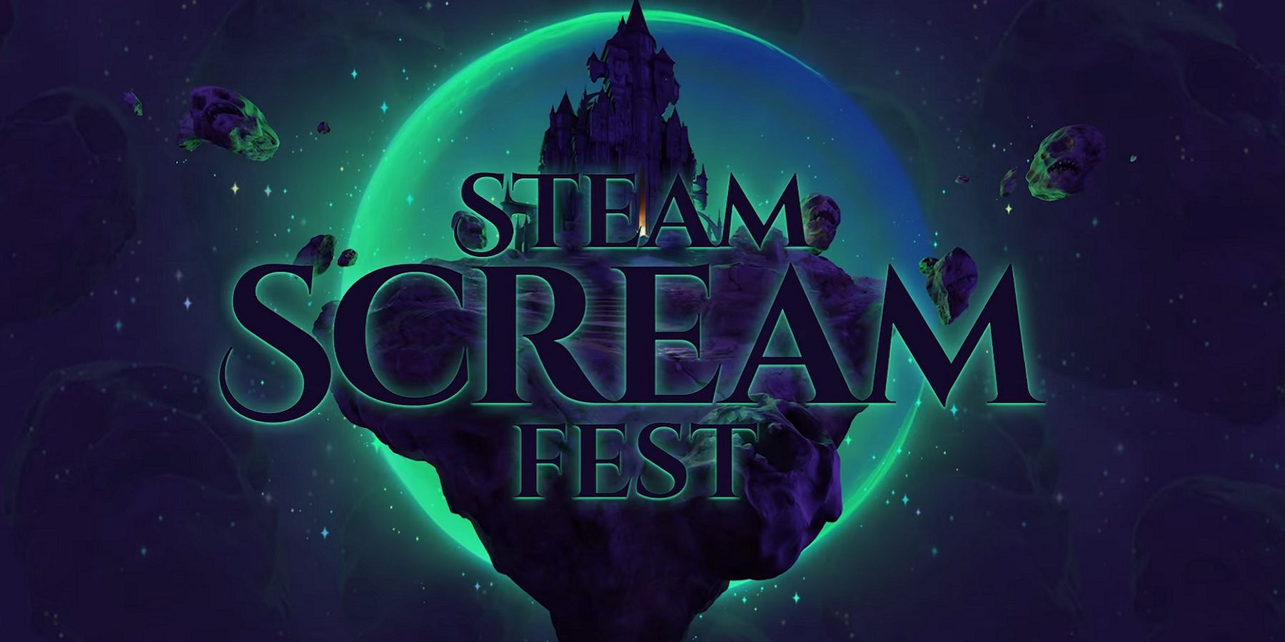Image showing the Steam Scream Fest logo on a purple cosmic background.