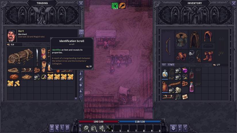 Buying an Identification Scroll from Bert in the marketplace.