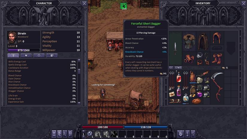 The enchanted item is identified to be a Forceful Short Dagger