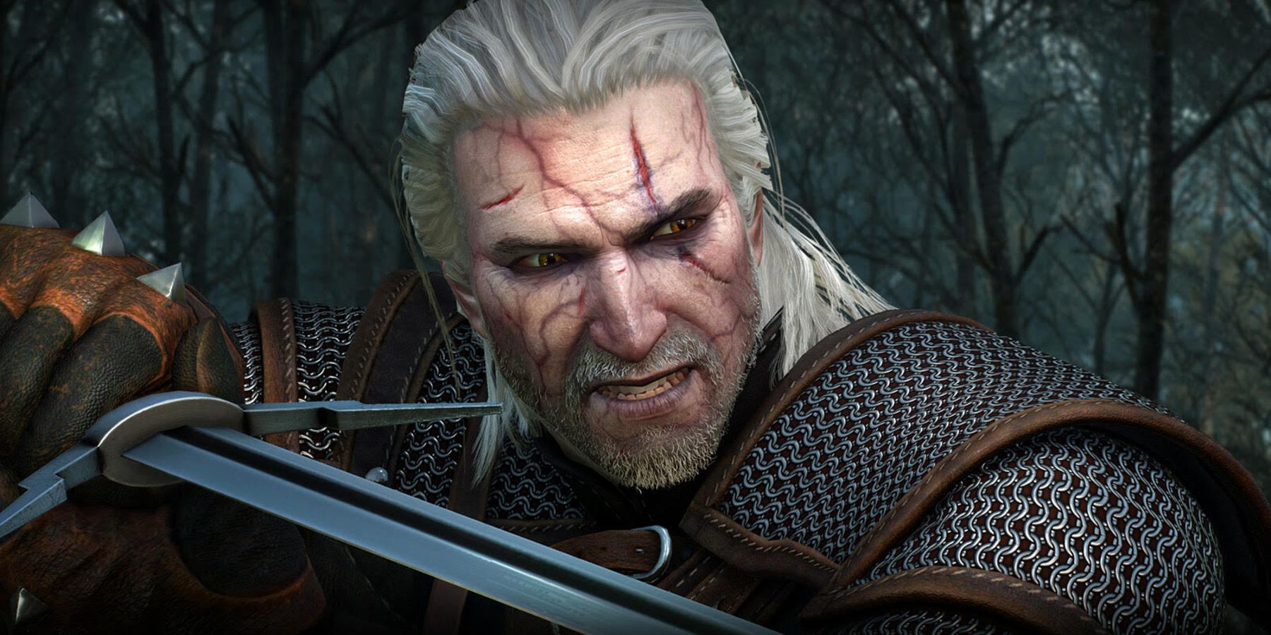 Geralt braced for combat in The Witcher 3