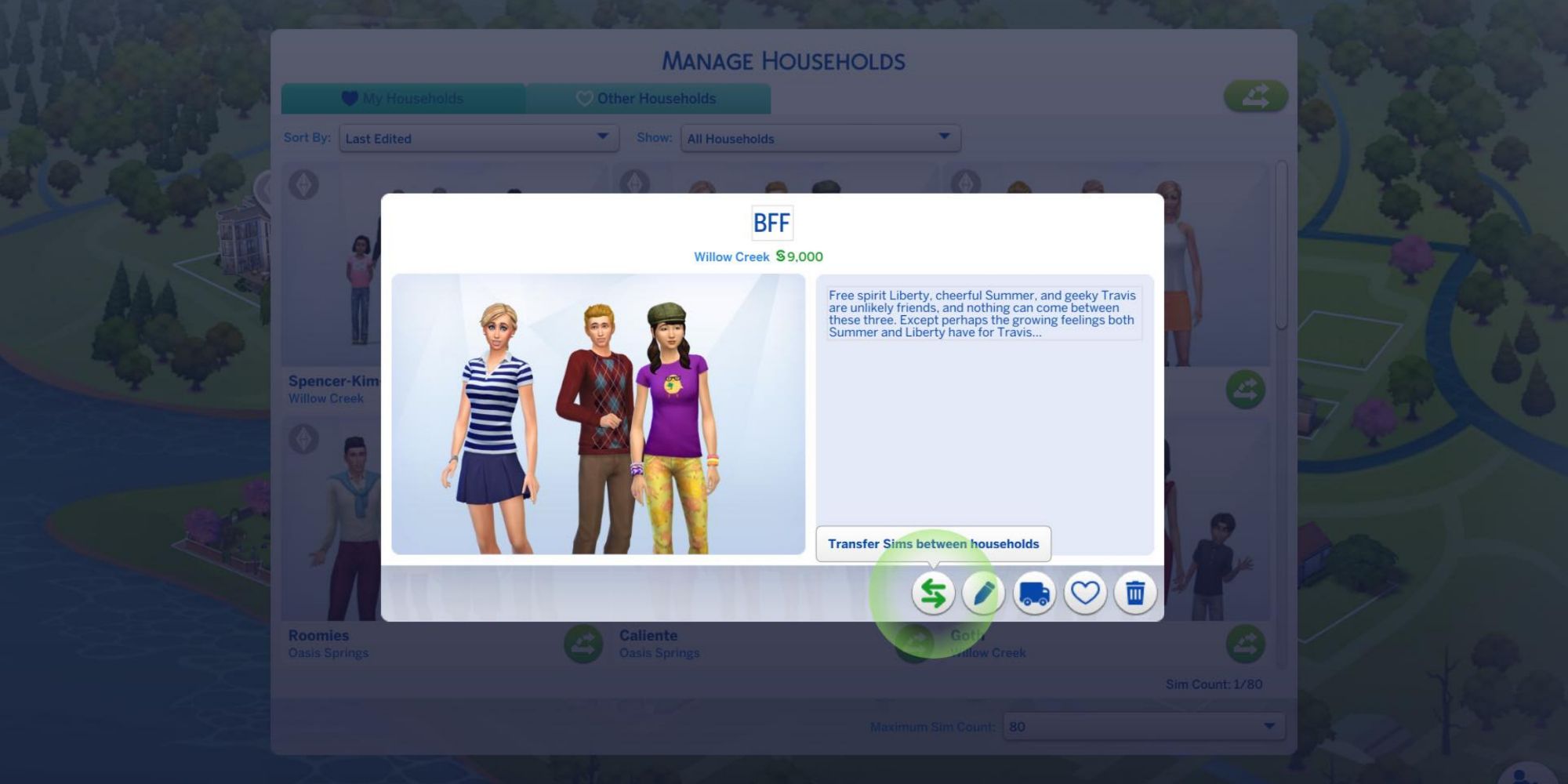 transfering sims from bff household