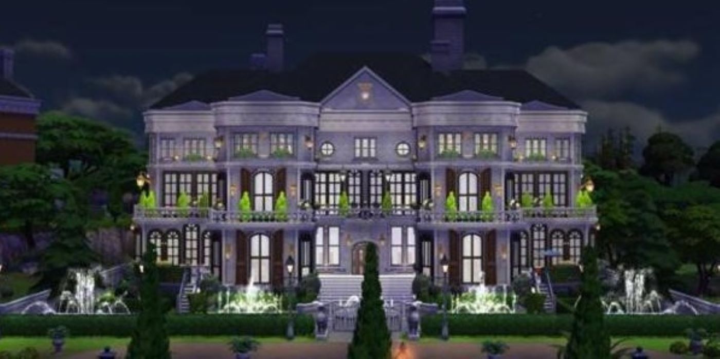 Upton Abbey, a dimly lit luxurious mansion in The Sims 4