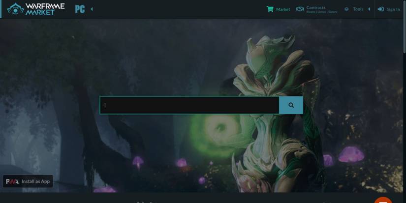 The home page of the Warframe market websute 