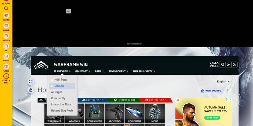 The Warframe wiki home page