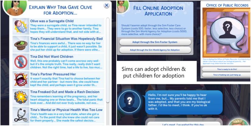 Split grid image of two menus from The Sims 4.
