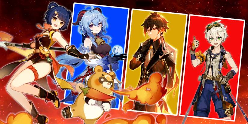 xiangling, ganyu, zhongli, and bennett in genshin impact