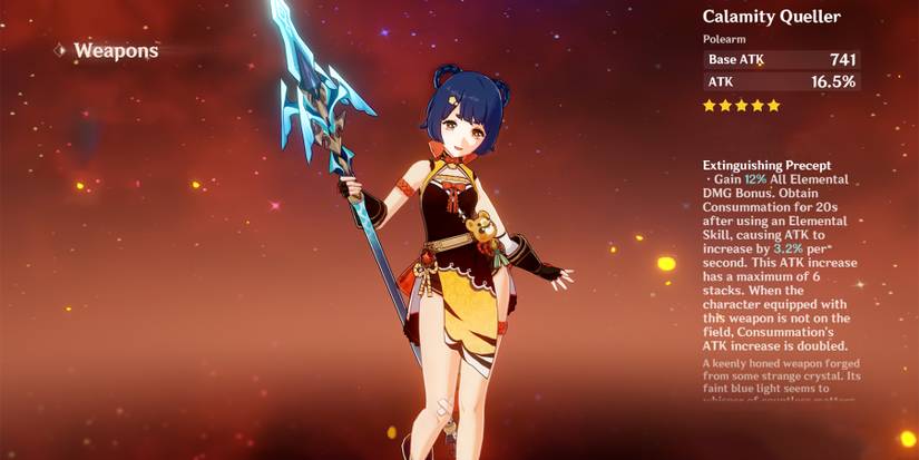 xiangling holding calamity queller in genshin impact