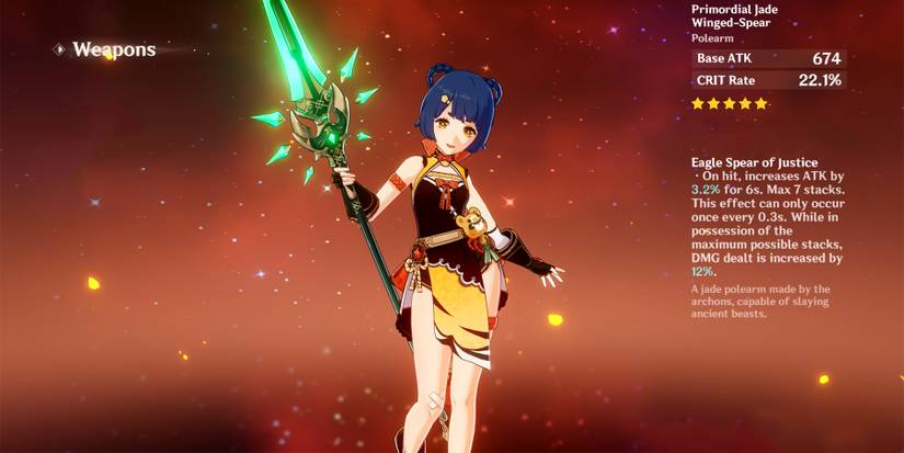 xiangling holding primodial jade winged-spear in genshin impact