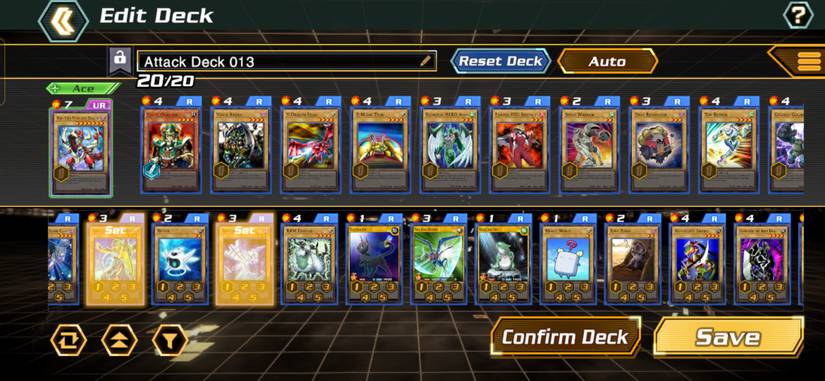 Yu-Gi-Oh Cross Duel Deck Building screen featuring various cards