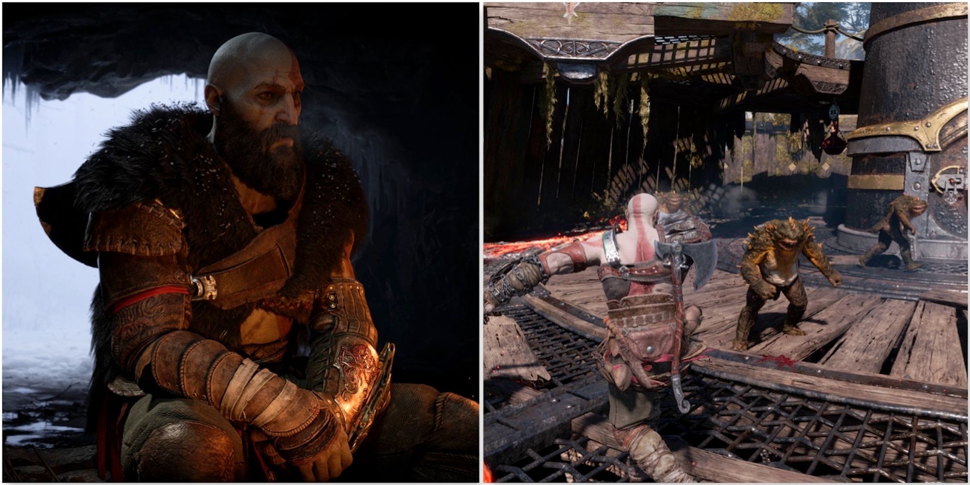 Kratos and fighting enemies in God of War Ragnarok