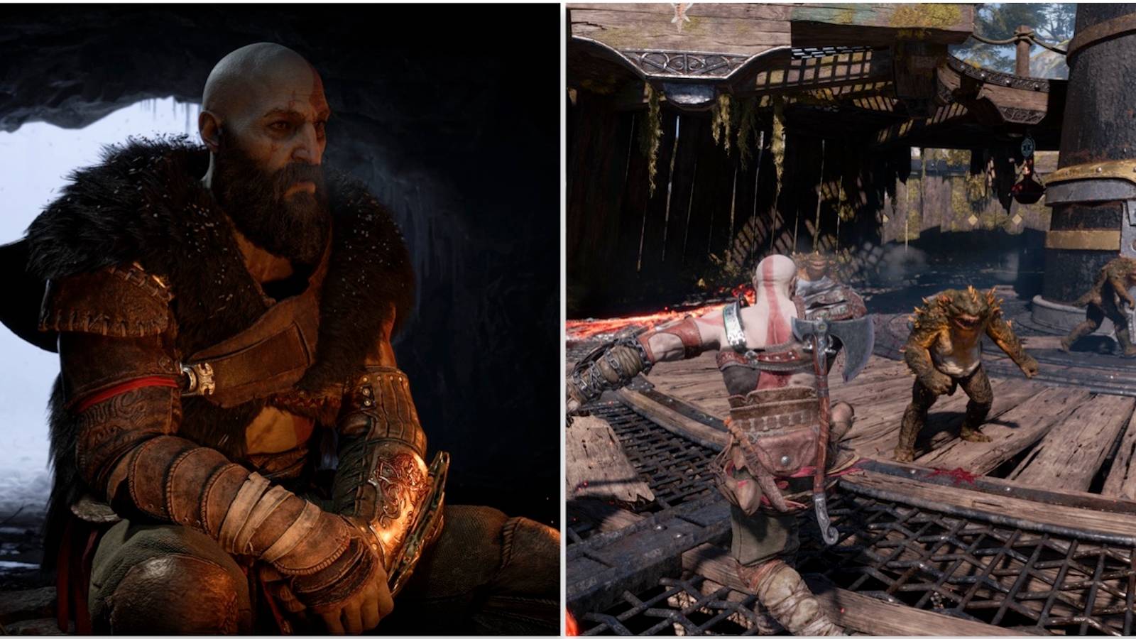 Kratos and fighting enemies in God of War Ragnarok