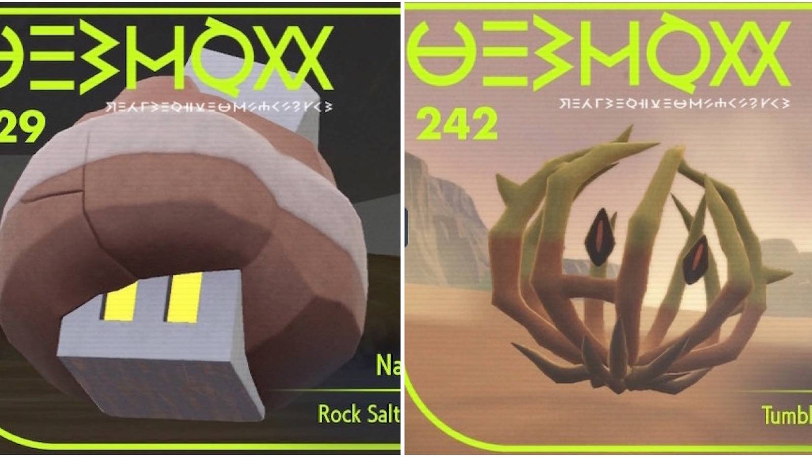 The Pokedex entries for Nacli and Bramblin in Pokemon Scarlet and Pokemon Violet