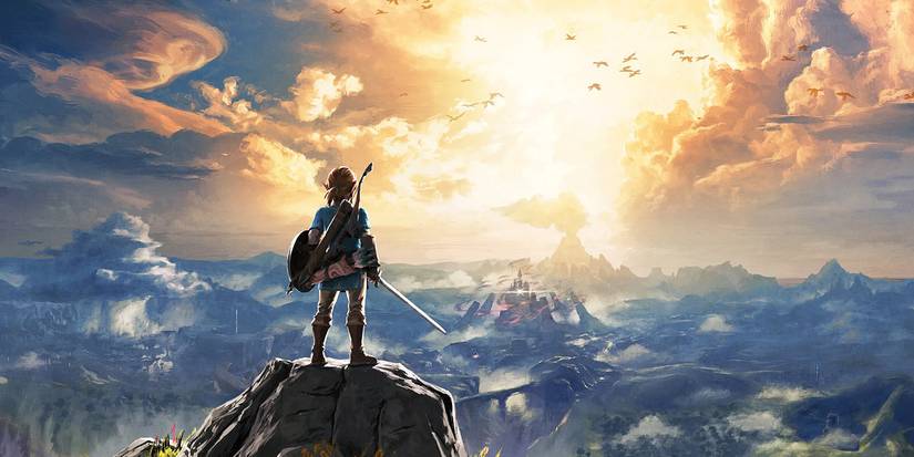 Link facing a sunrise in The Legend of Zelda Breath of the Wild