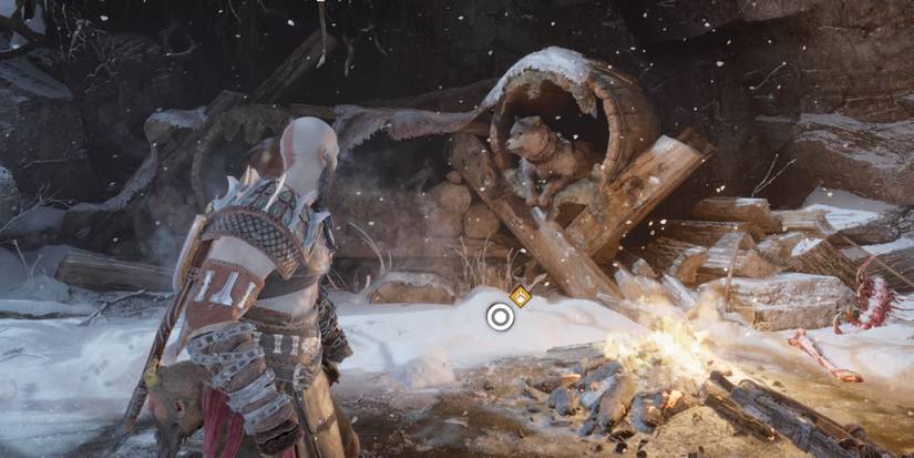 Kratos approaches his wolves in God of War Ragnarok