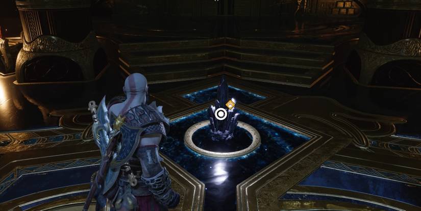 Kratos approaches the crystal in Tyr's Temple in God of War Ragnarok