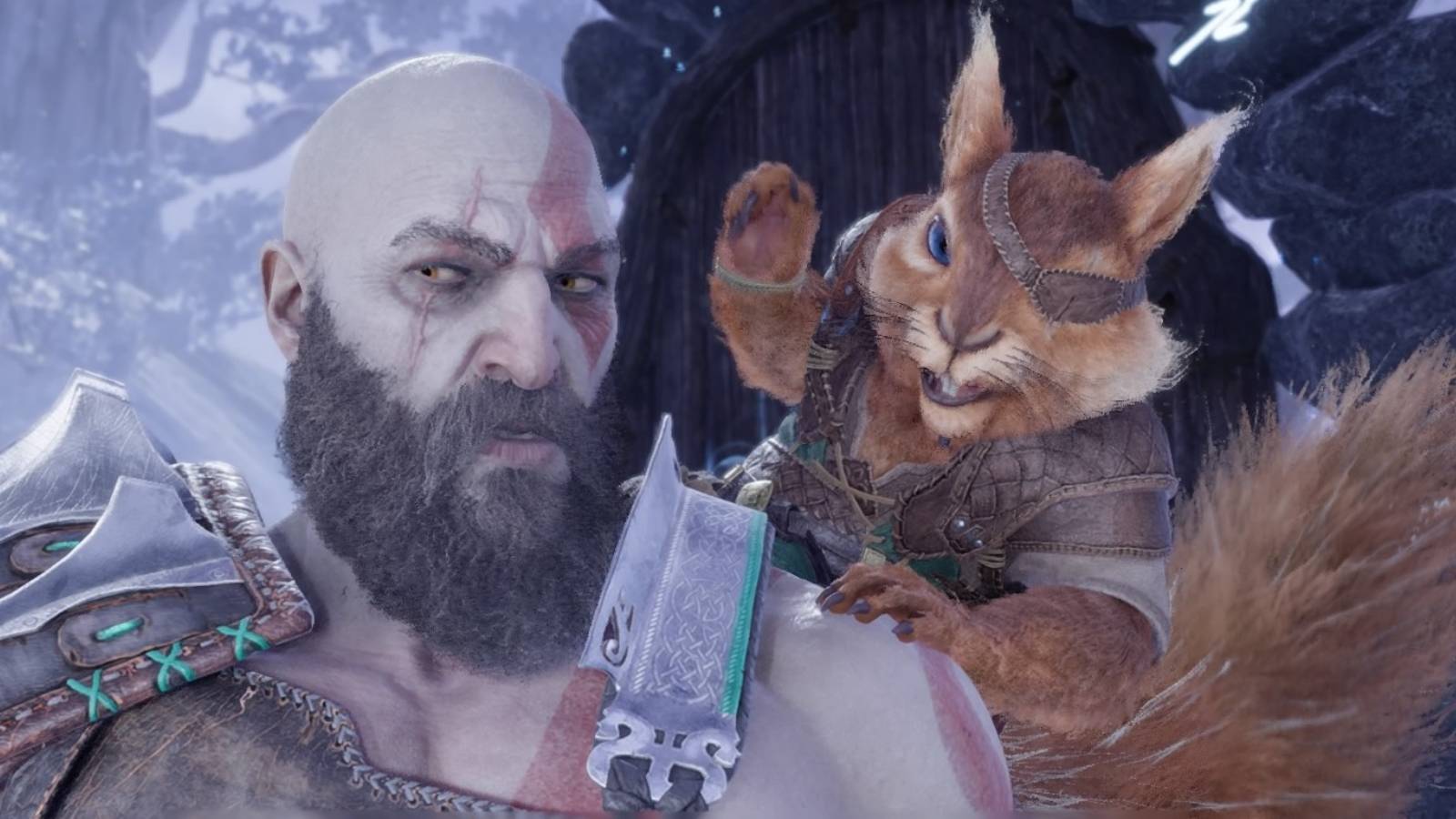 Kratos and Ratatoskr in God of War Ragnarok