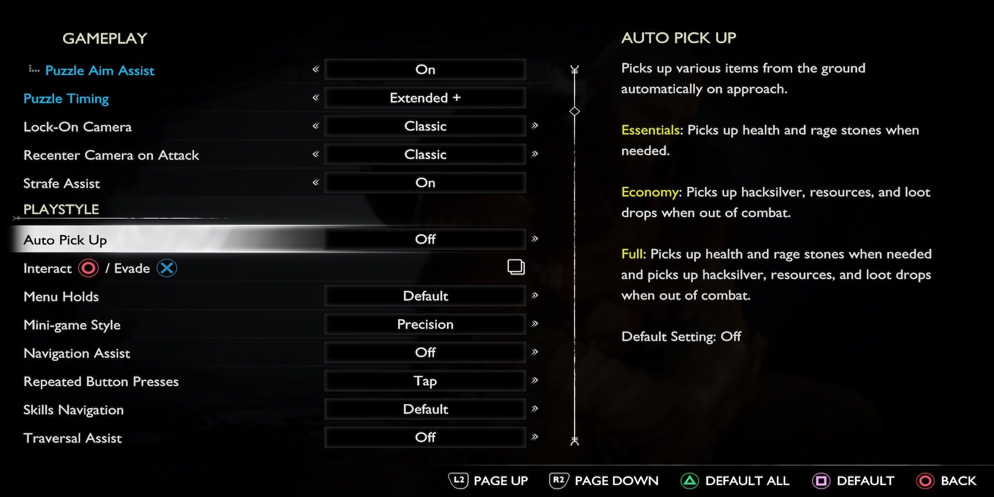 The options menu in God of War Ragnarok