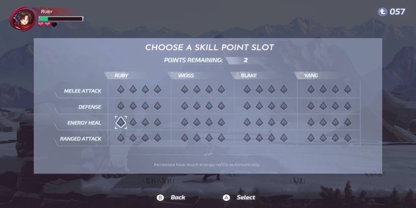 The upgrade menu in RWBY Arrowfell