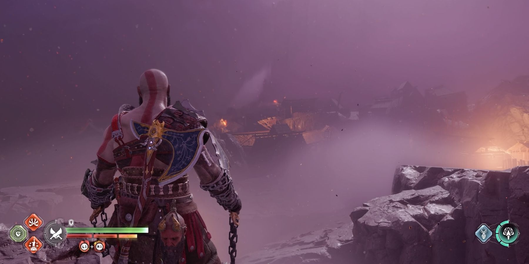 Kratos spots the Great Lodge in God of War Ragnarok