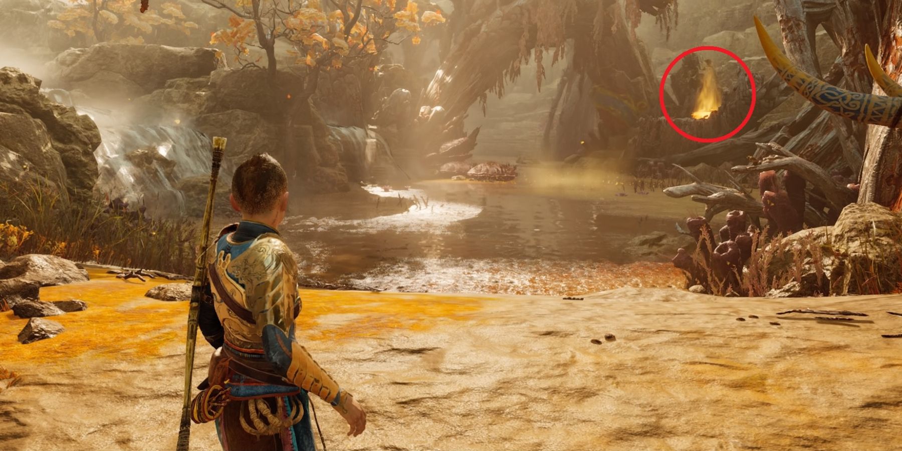 Atreus spots a Legendary Chest in God of War Ragnarok