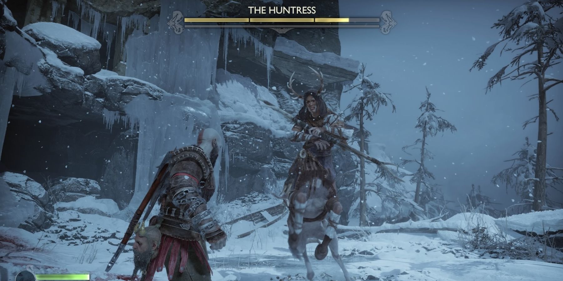 Kratos fights the Huntress in God of War: Ragnarok