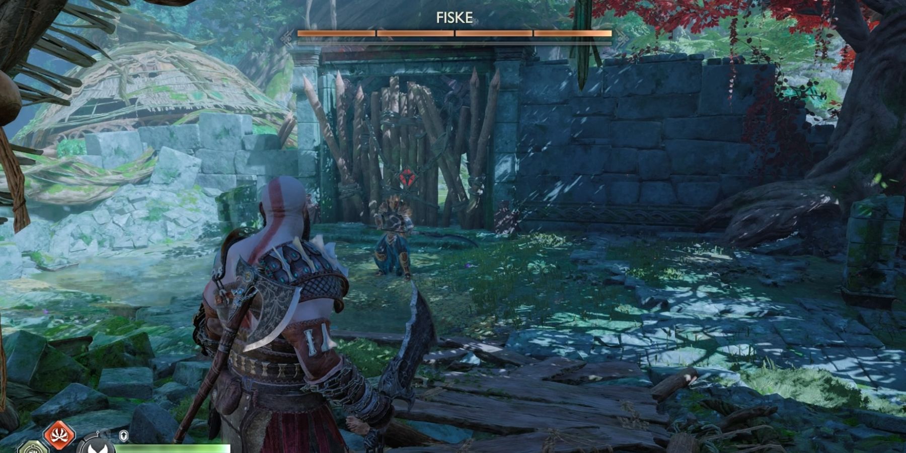 Kratos fights Fiske in God of War Ragnarok