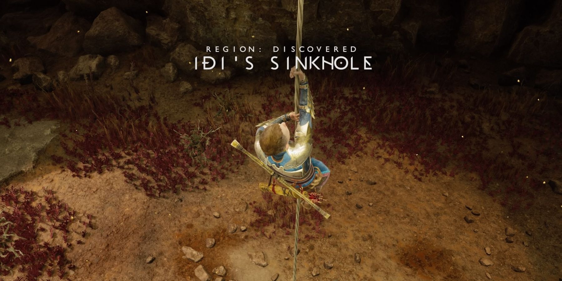 Atreus descends into Idi's Sinkhole in God of War Ragnarok