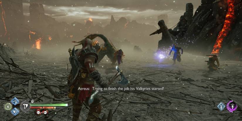 Kratos faces a Wyvern and the Einherjar in God of War Ragnarok