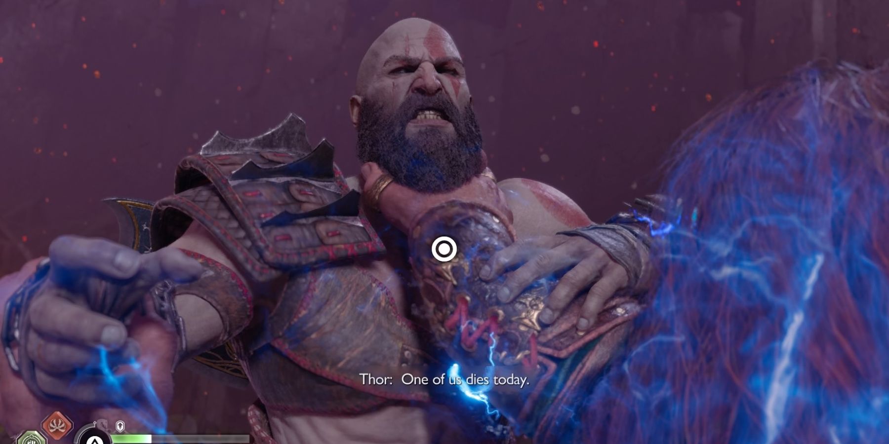 Thor grabs Kratos by the neck in God of War Ragnarok