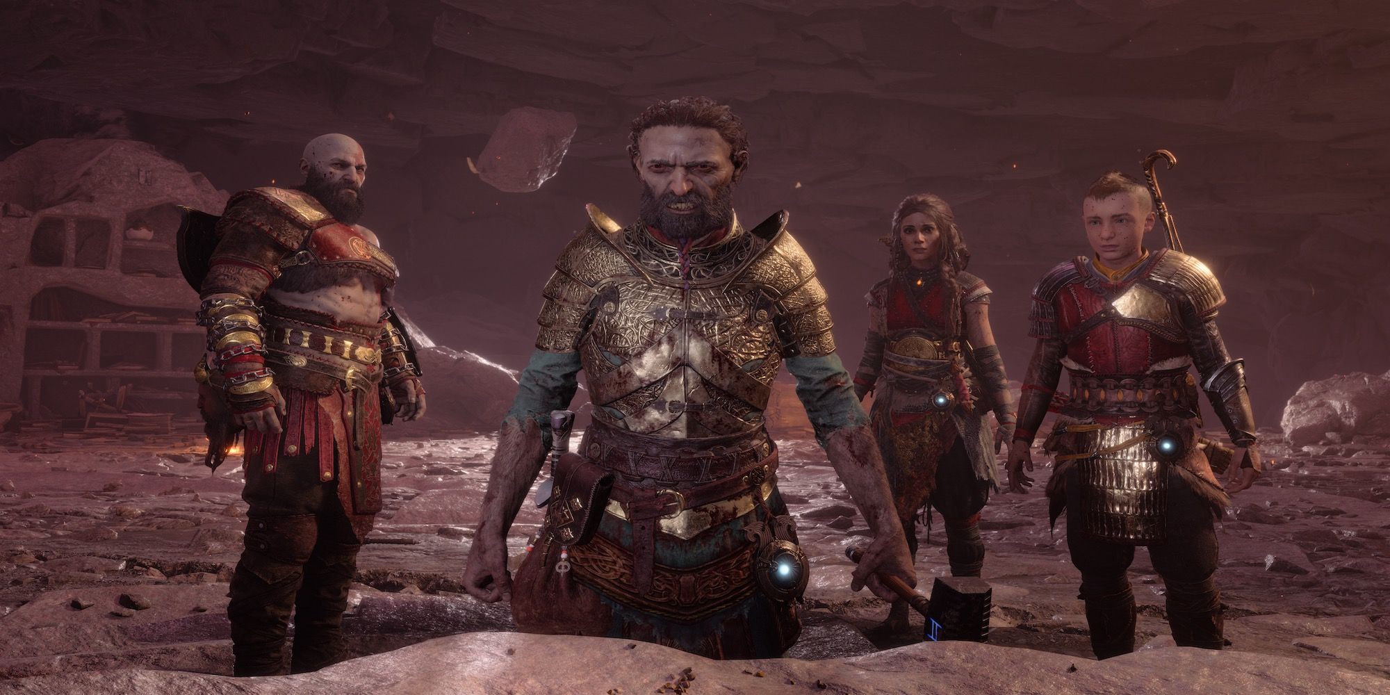 A cutscene featuring characters in God of War Ragnarok