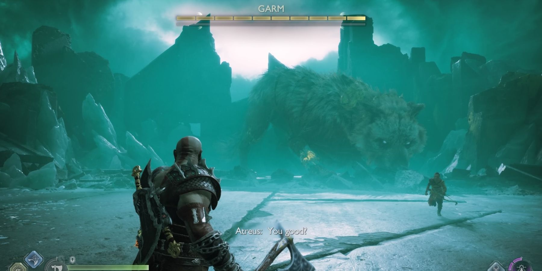 Kratos faces Garm in God of War Ragnarok