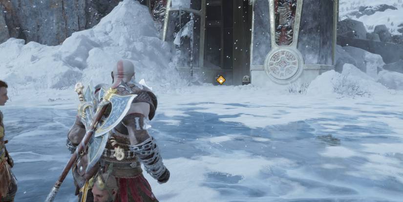 Kratos approaches the lift in the Lake of Nine in God of War Ragnarok