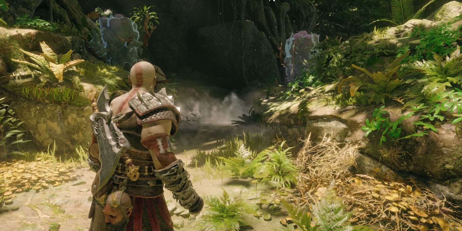 Kratos freezes two plants in God of War Ragnarok