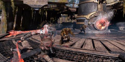 Fighting enemies in God of War Ragnarok