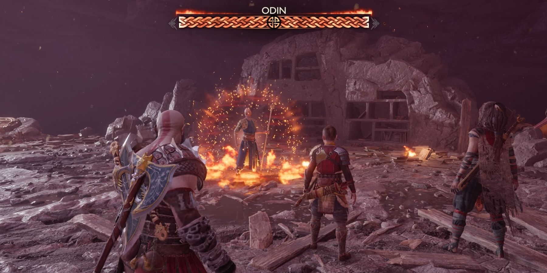 Kratos, Atreus, and Freya face Odin in God of War Ragnarok