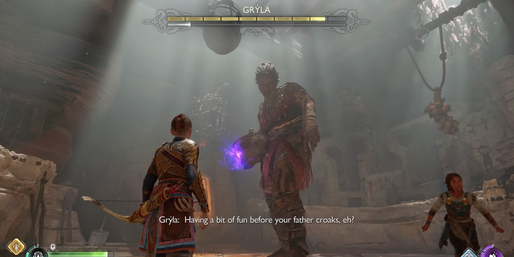 Atreus prepares to fight Gryla in God of War Ragnarok