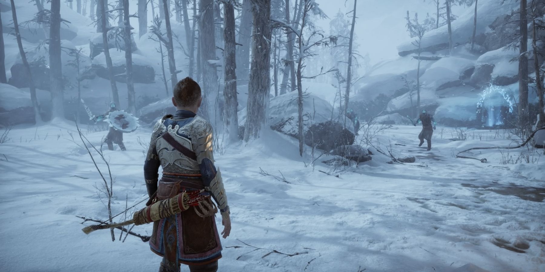 Atreus faces a group of Hel-Walkers in God of War Ragnarok