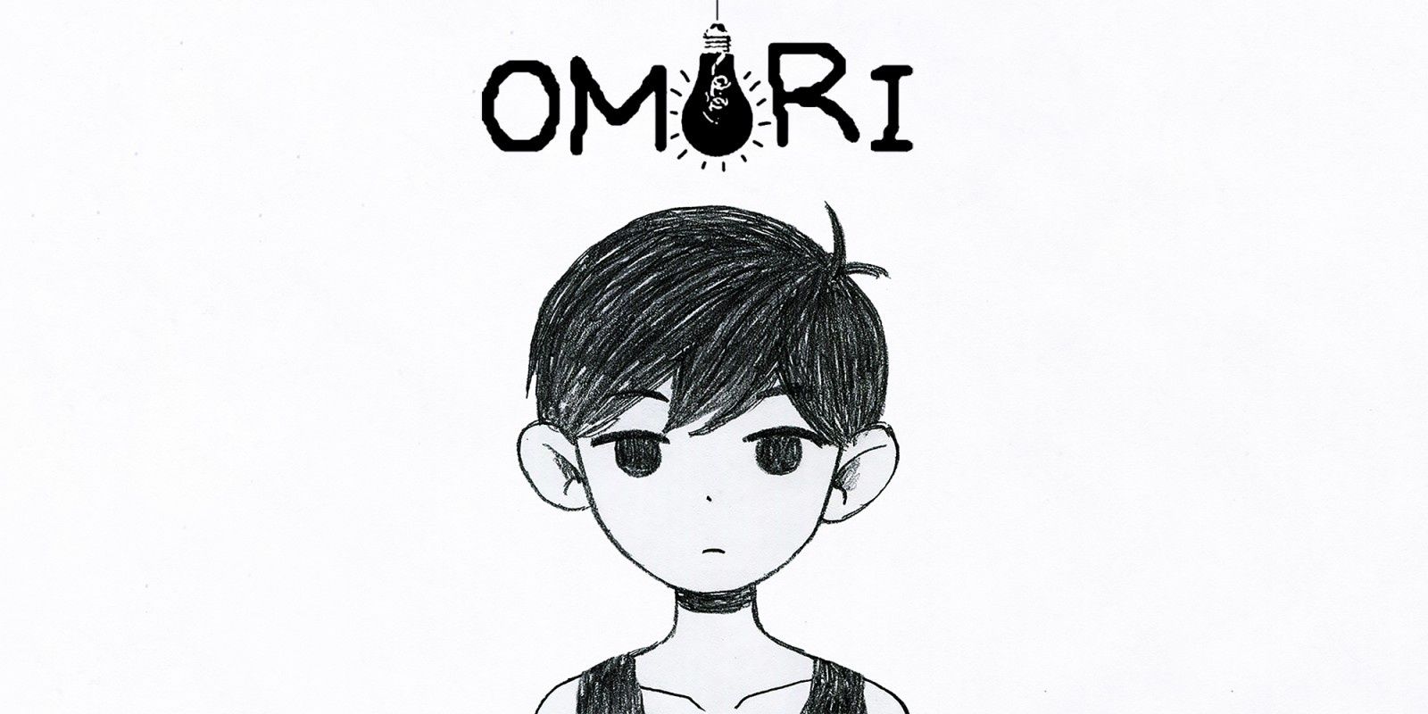 A black and white image of Omori with the game's title