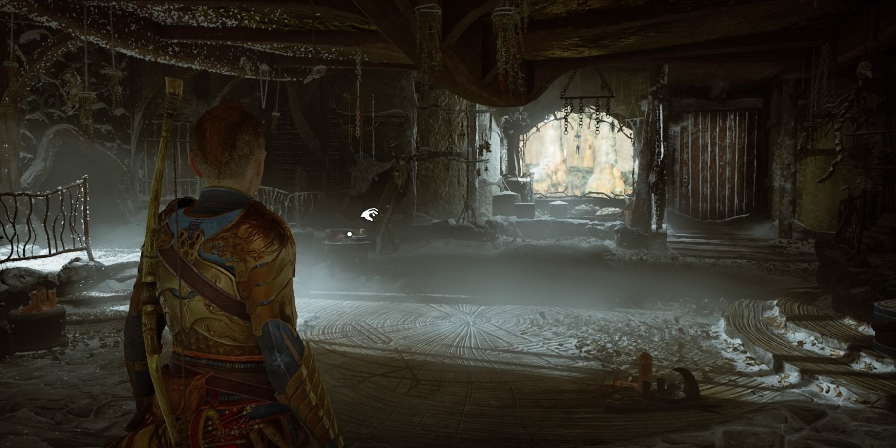 Atreus explores Freya's house in God of War Ragnarok