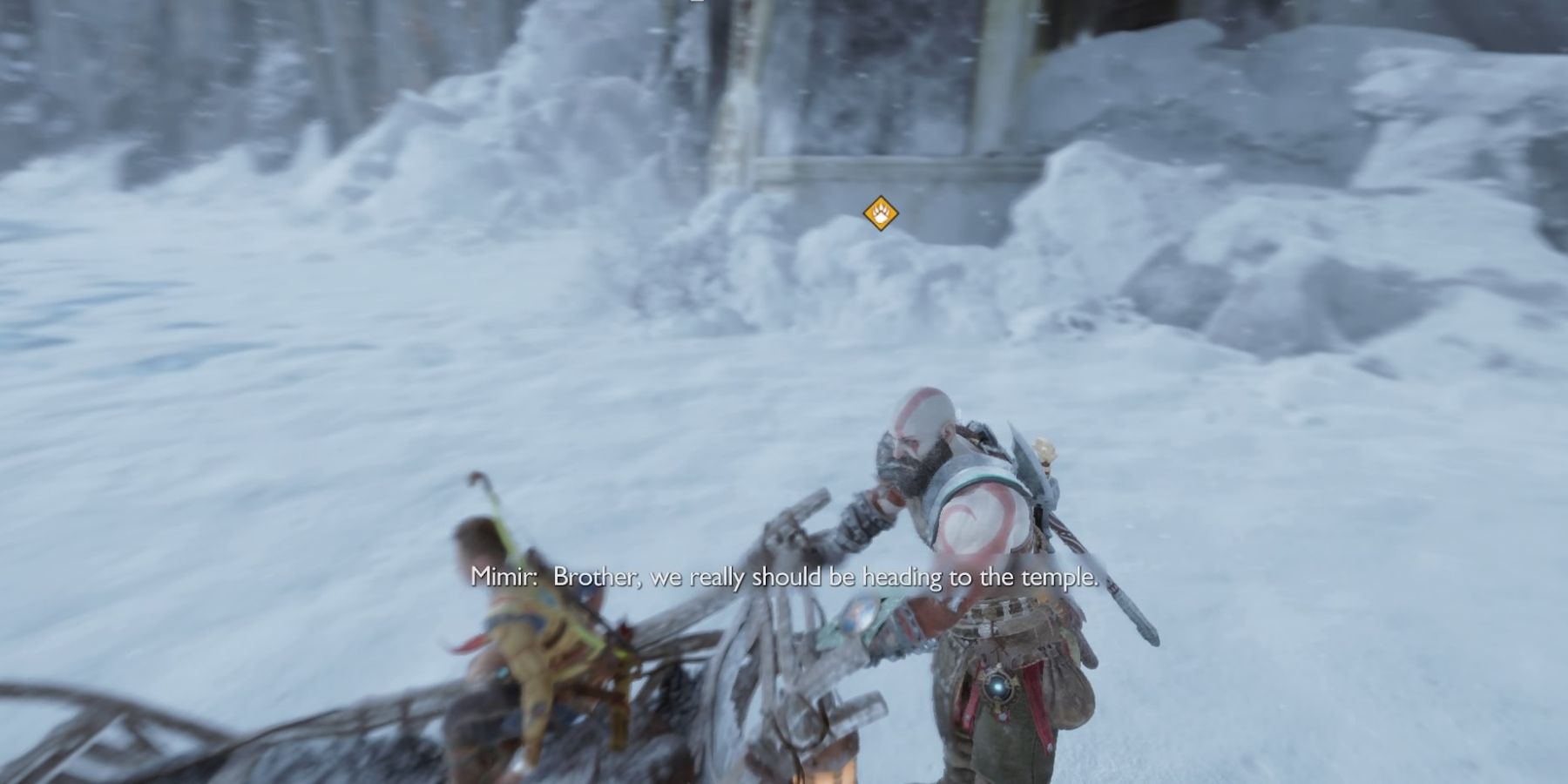 Kratos and Atreus on a sled in God of War Ragnarok